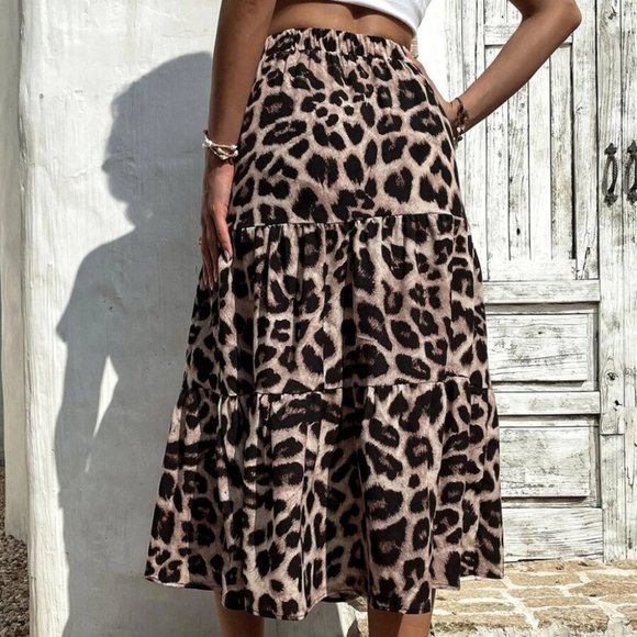 Leoaprd print High Slit Midi Skirt - Picture 3 of 5